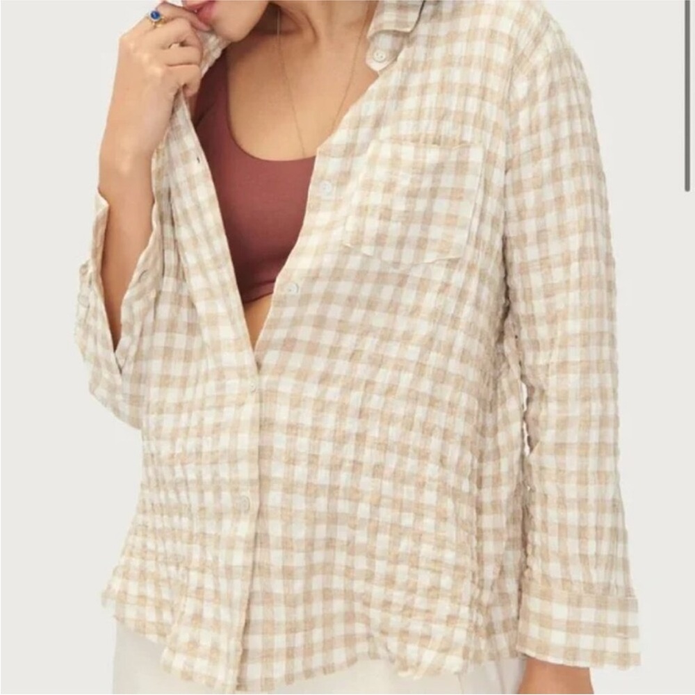 Hatch Maternity The Boyfriend Button Down Shirt
Plaid Tan White Cotton 1 (Small)